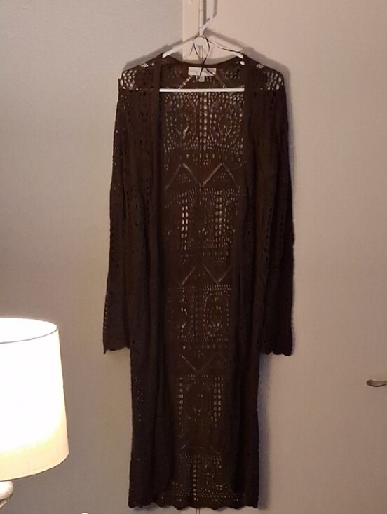Chelsea & Theodore Sweaters - Chelsea & Theodore Chocolate Brown Open-Knit Long Cardigan